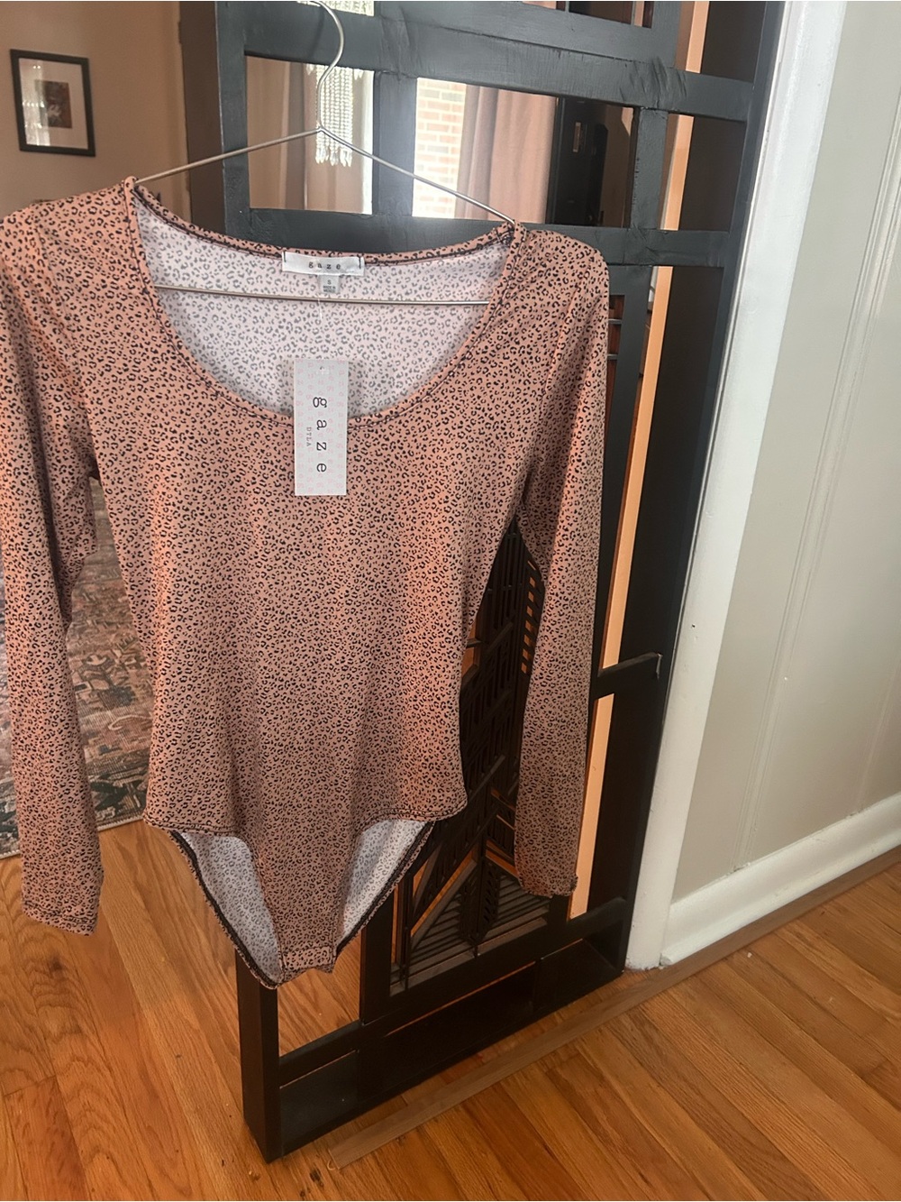 Gaze Dala Long-Sleeve Scoop Neck Bodysuit - Rust Leopard